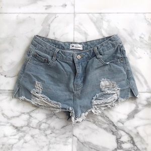 Ripped Denim High Waisted Shorts